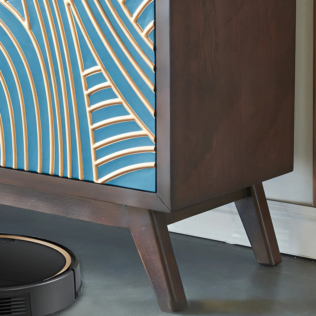 Modern Brown Birch Wood Buffet Sideboard with 2 Doors