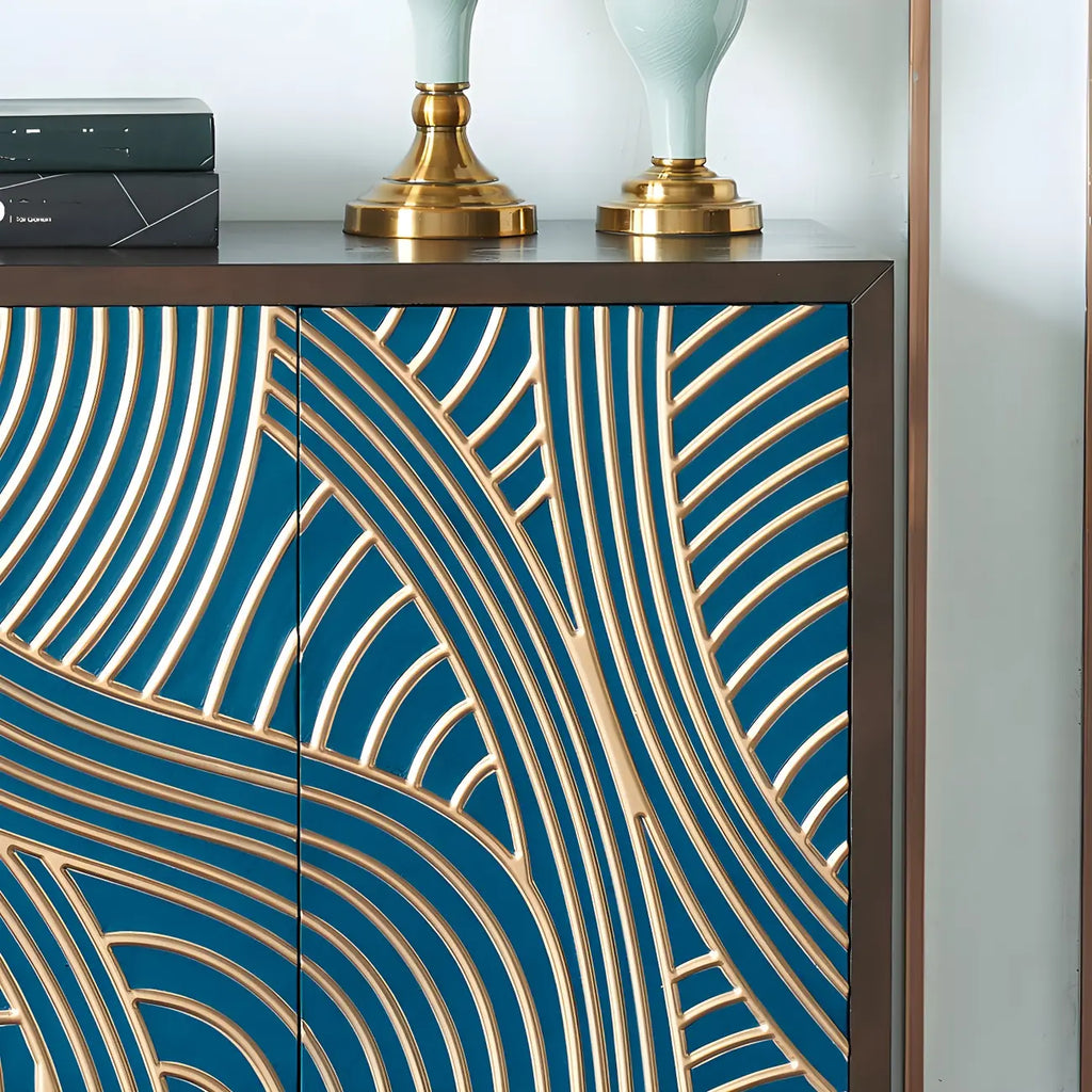 Modern Brown Birch Wood Buffet Sideboard with 2 Doors