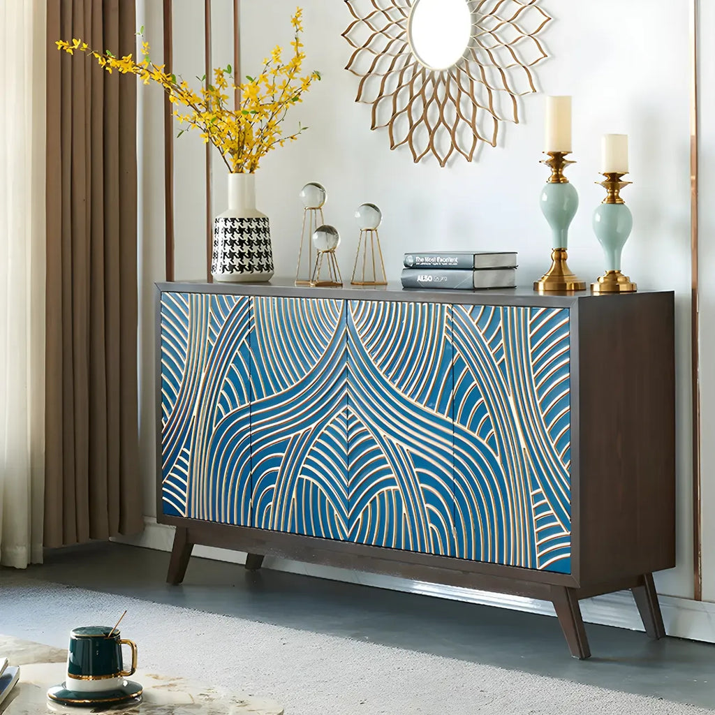 Modern Brown Birch Wood Buffet Sideboard with 2 Doors