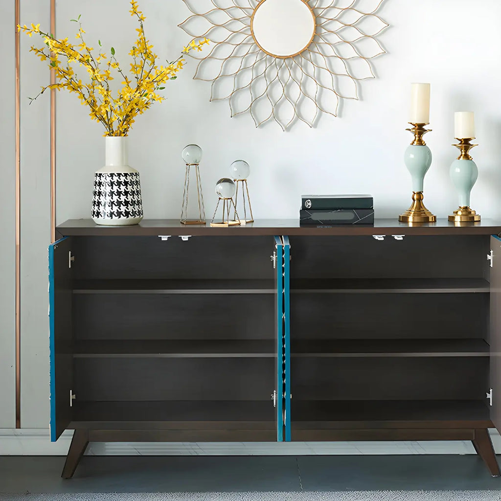 Modern Brown Birch Wood Buffet Sideboard with 2 Doors