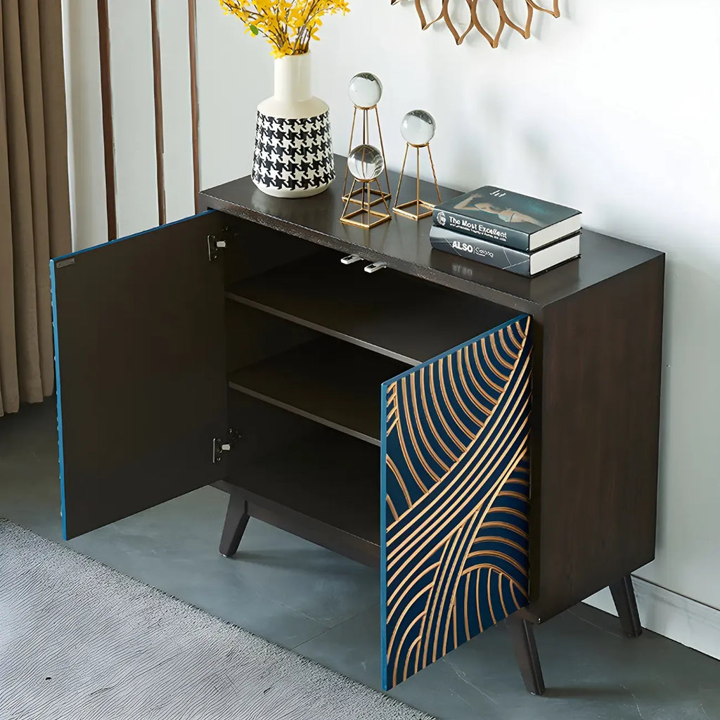 Modern Brown Birch Wood Buffet Sideboard with 2 Doors