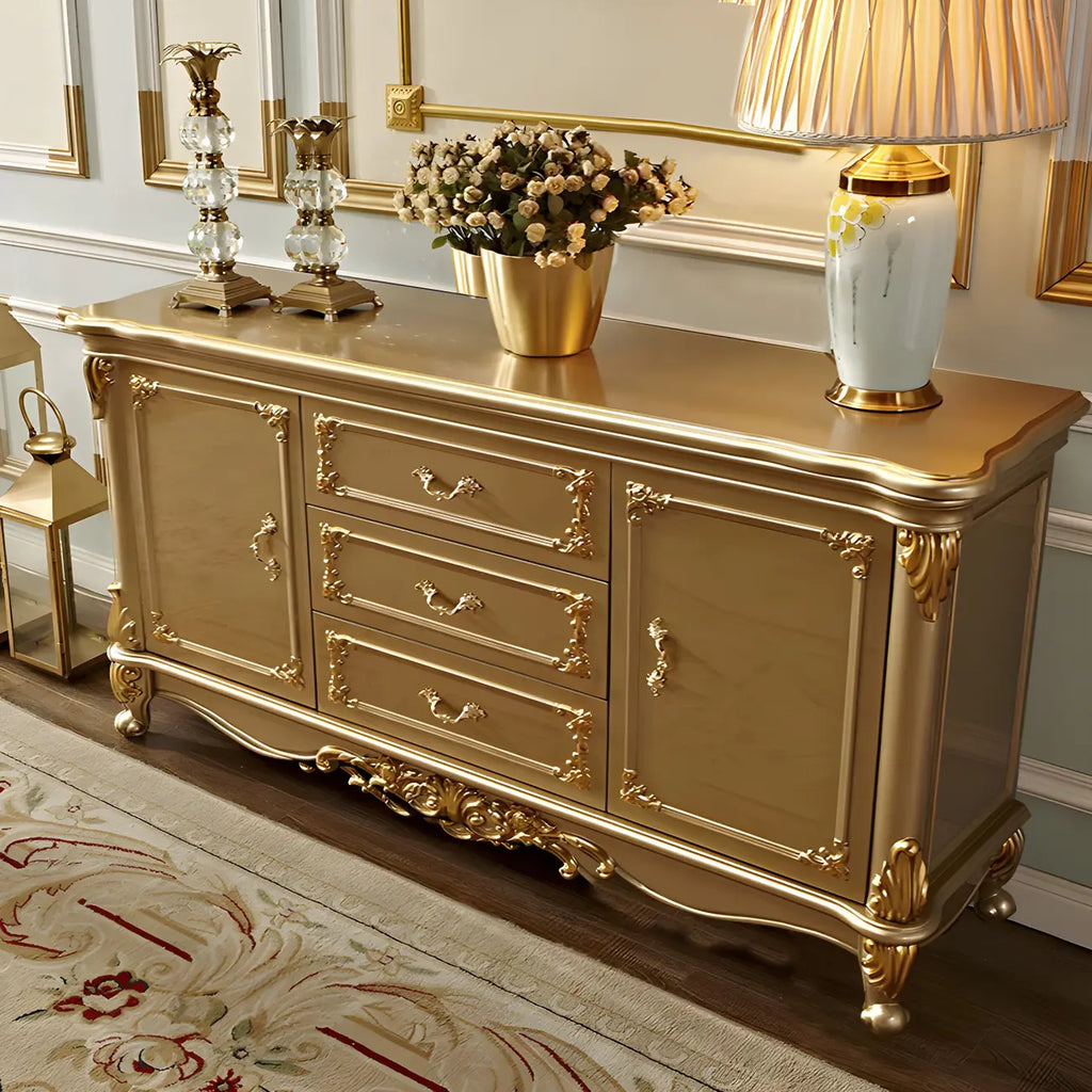 Luxury Gold Wooden Sideboard with Drawers and Doors