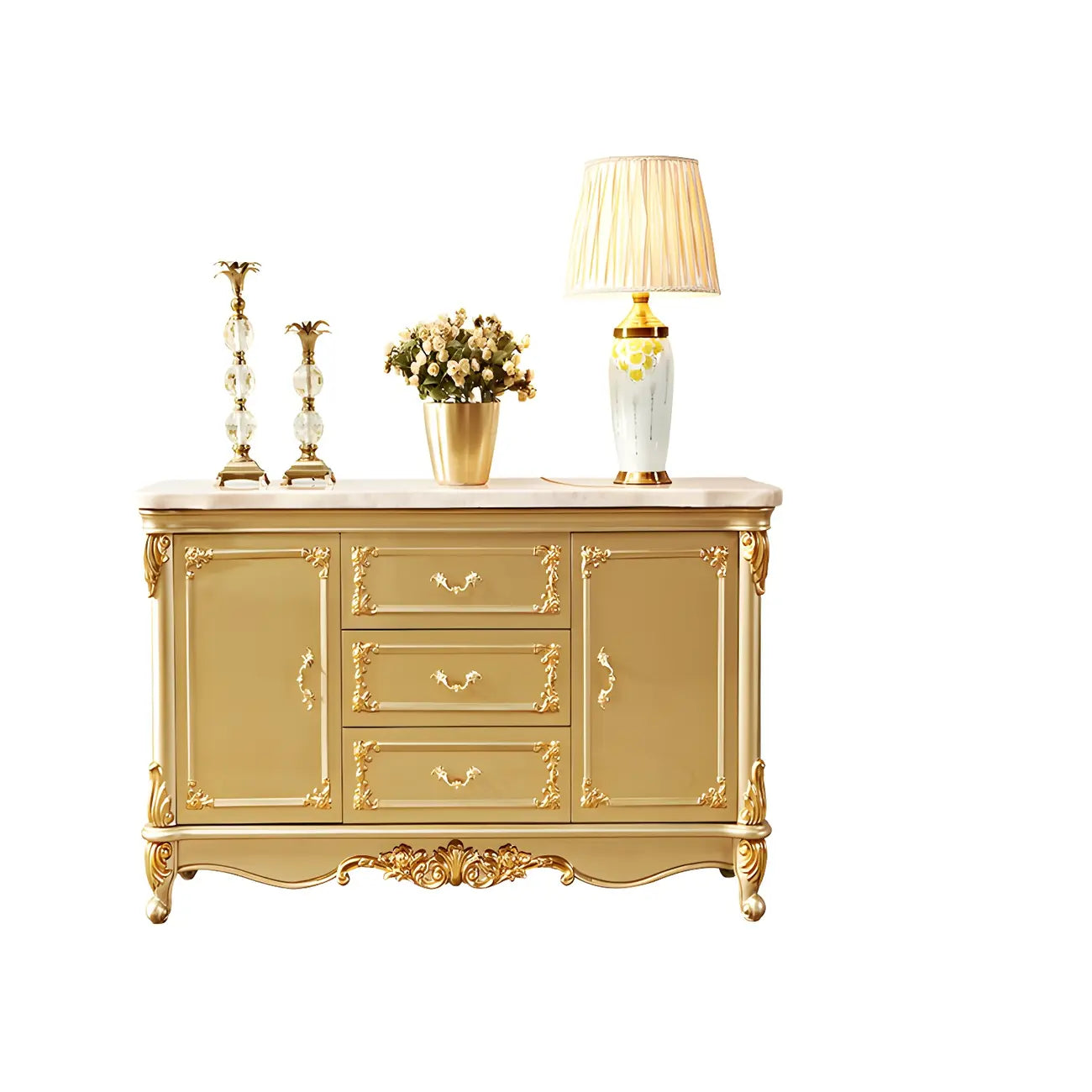 Luxury Gold Wooden Sideboard with Drawers and Doors
