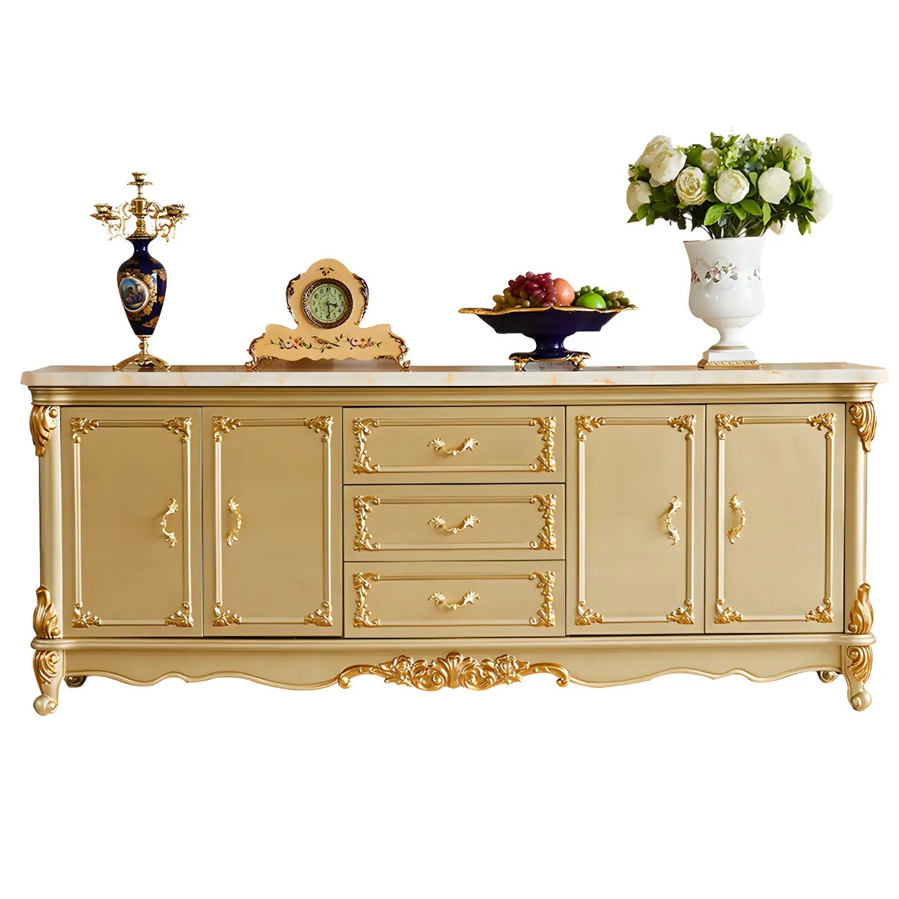 Luxury Gold Wooden Sideboard with Drawers and Doors