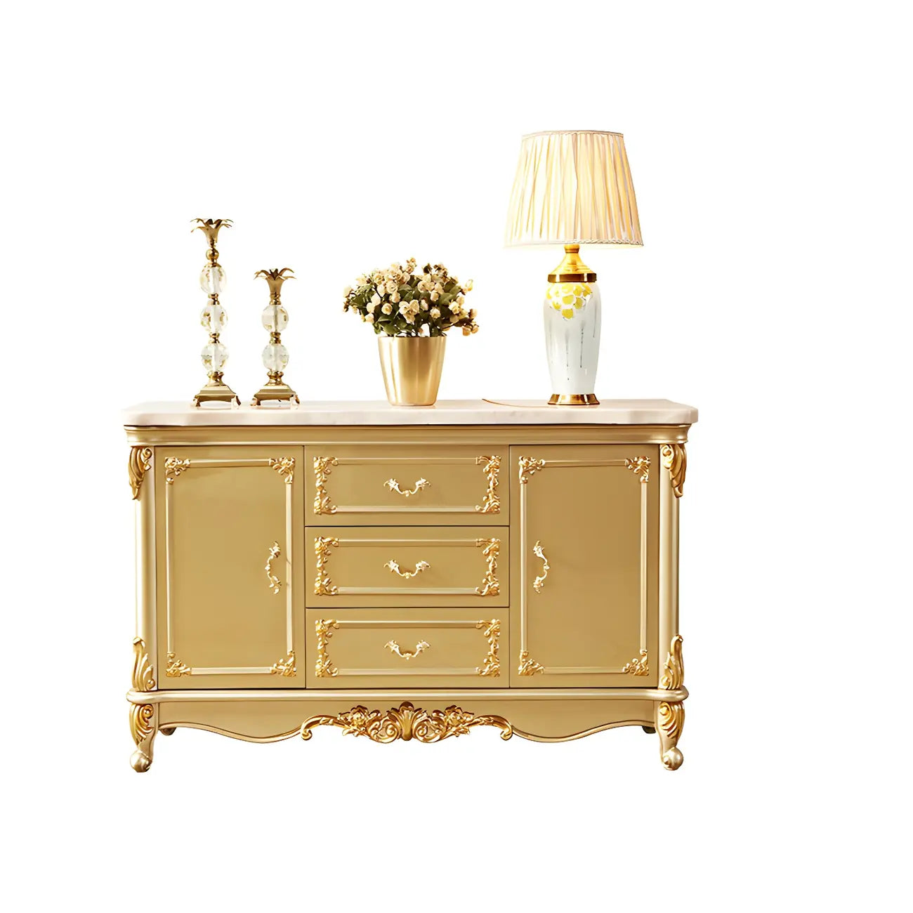 Luxury Gold Wooden Sideboard with Drawers and Doors