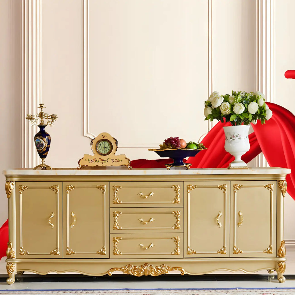 Luxury Gold Wooden Sideboard with Drawers and Doors