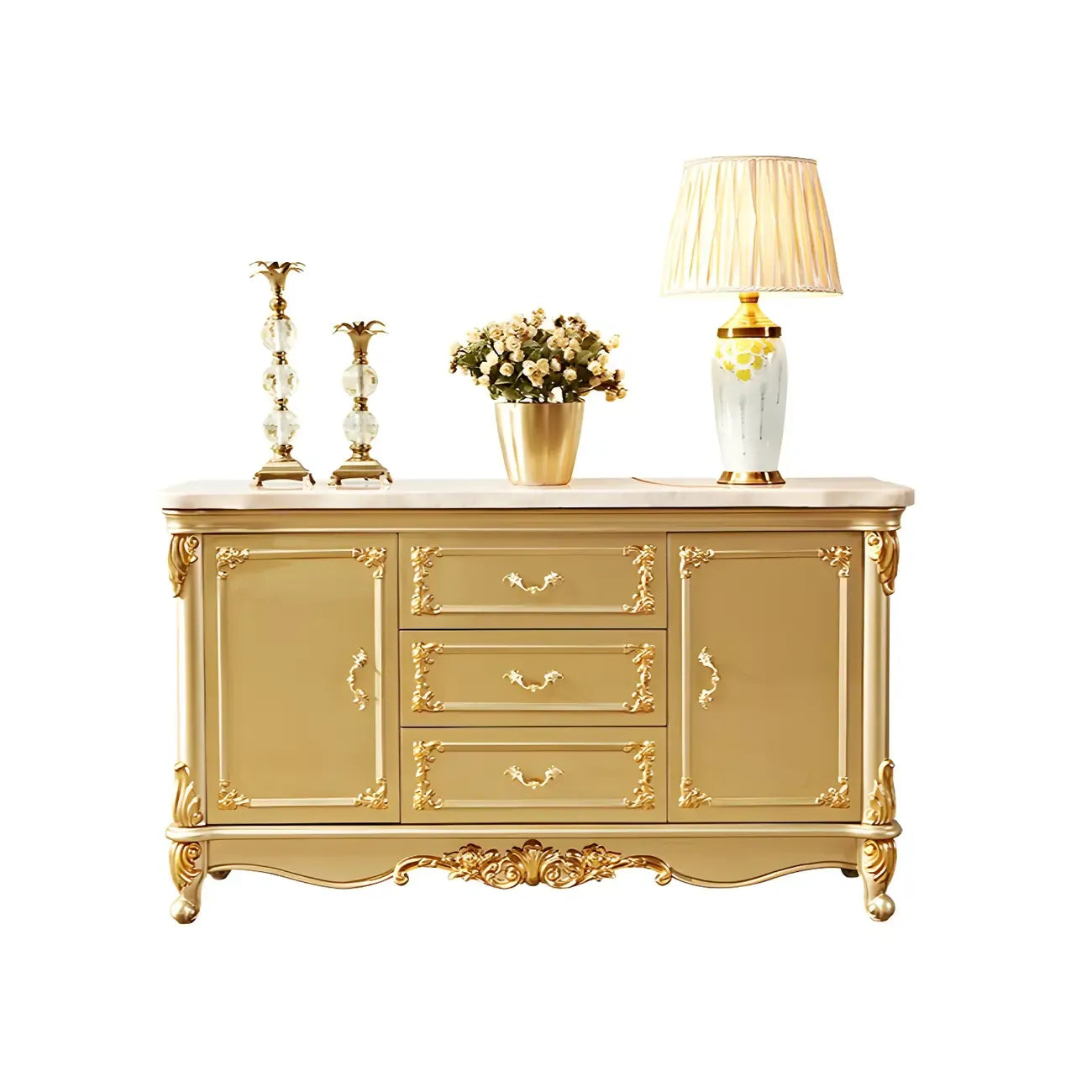 Luxury Gold Wooden Sideboard with Drawers and Doors