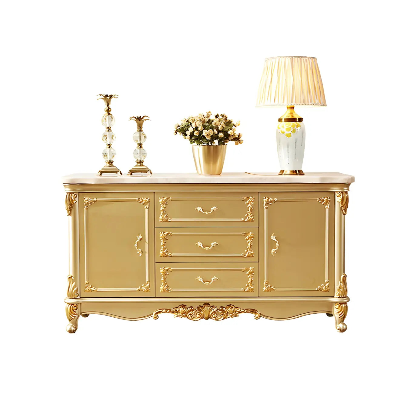Luxury Gold Wooden Sideboard with Drawers and Doors