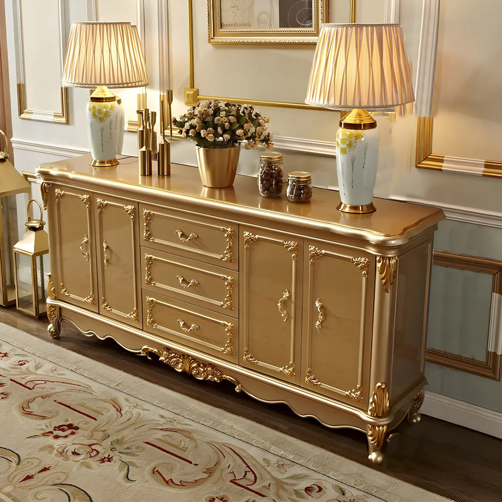 Luxury Gold Wooden Sideboard with Drawers and Doors