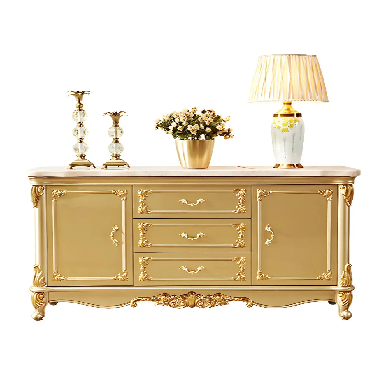 Luxury Gold Wooden Sideboard with Drawers and Doors