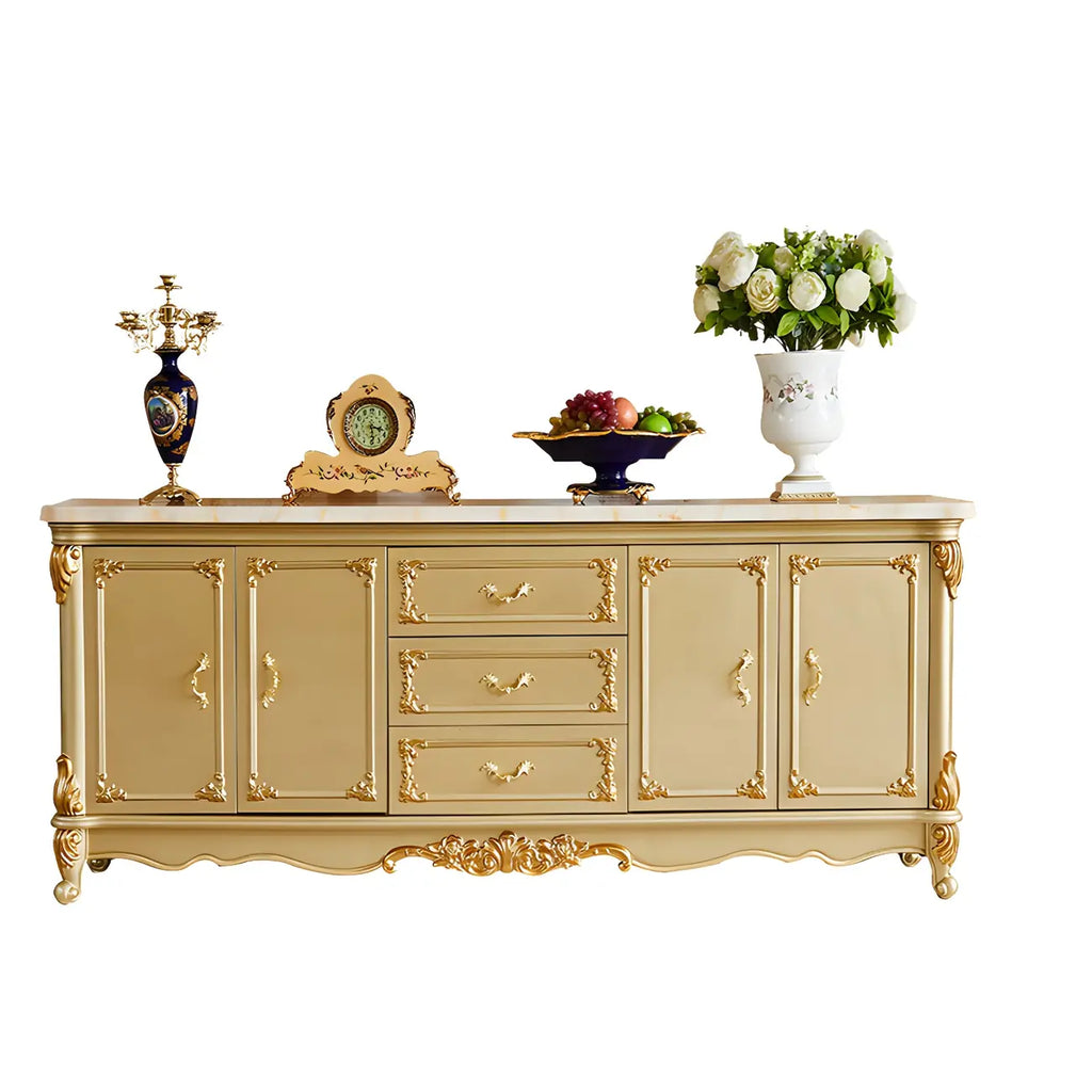 Luxury Gold Wooden Sideboard with Drawers and Doors