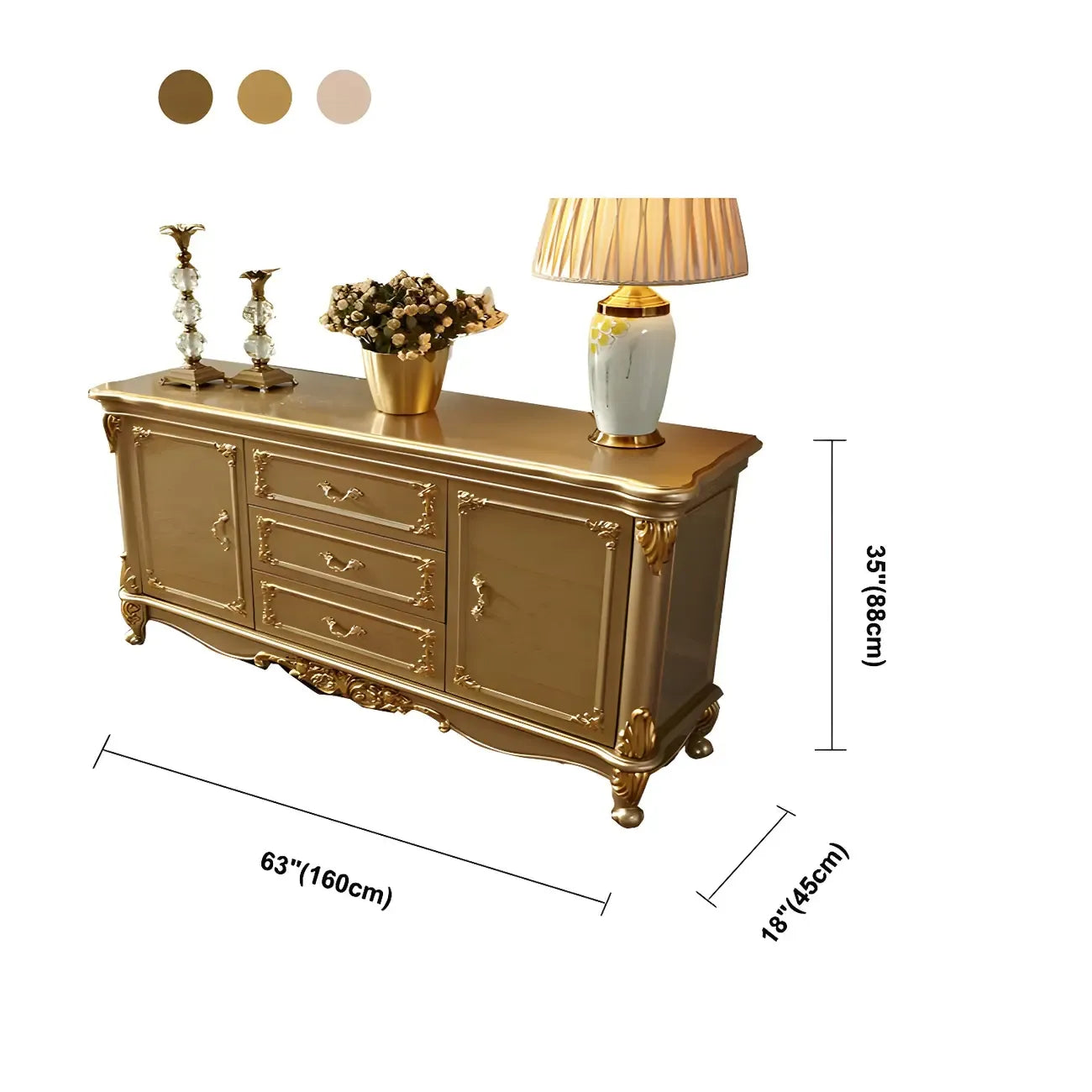 Luxury Gold Wooden Sideboard with Drawers and Doors