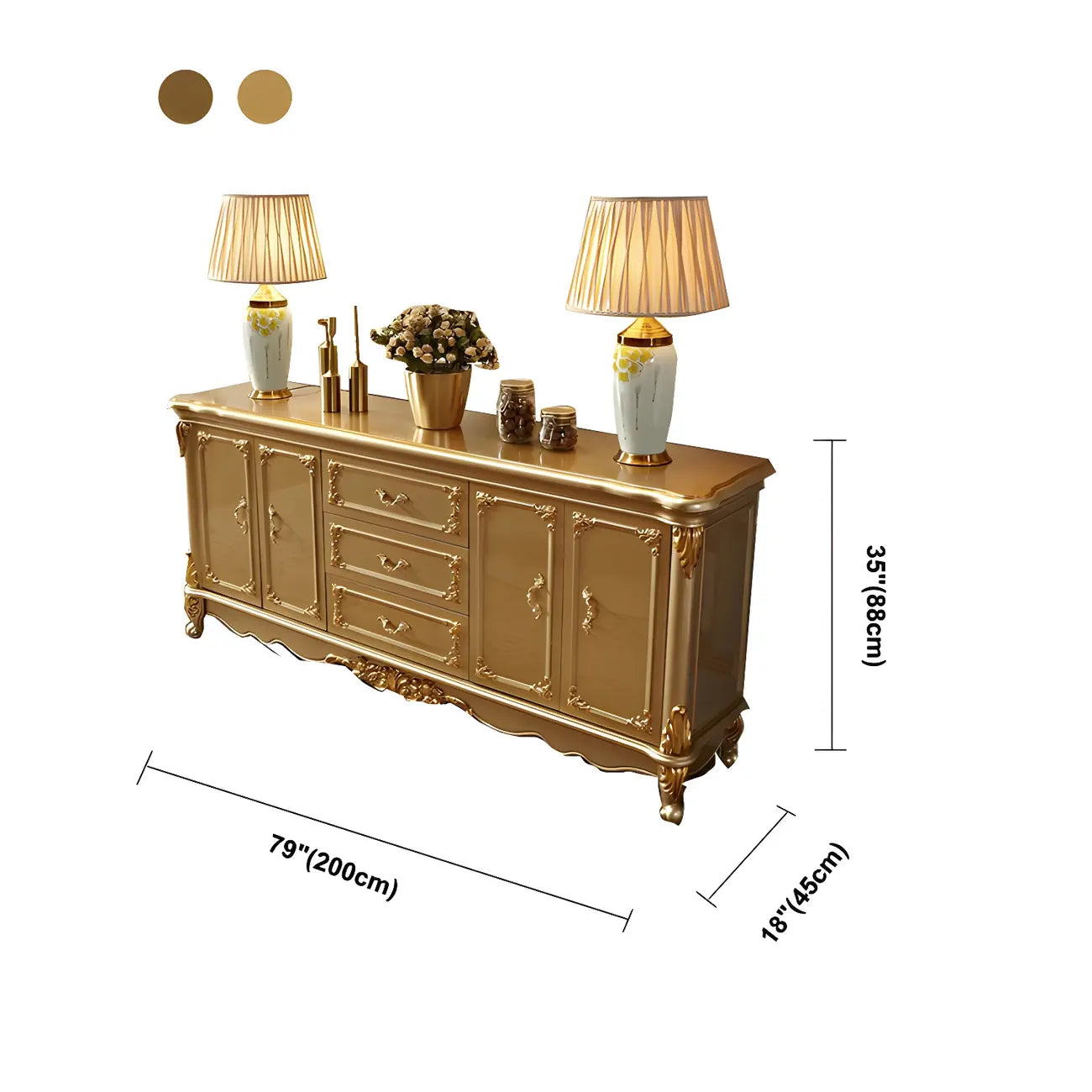 Luxury Gold Wooden Sideboard with Drawers and Doors