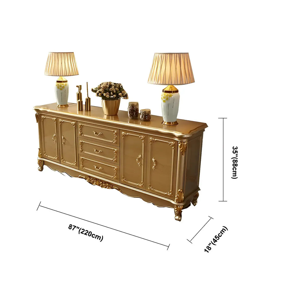 Luxury Gold Wooden Sideboard with Drawers and Doors