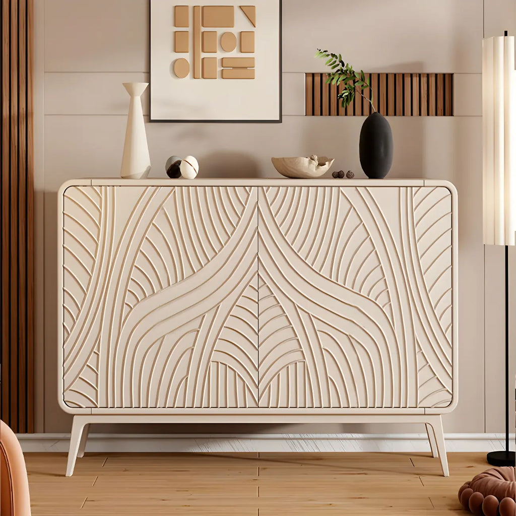 Modern White Wooden Sideboard with Artistic Doors