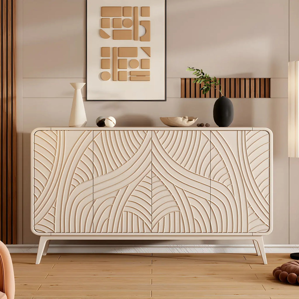 Modern White Wooden Sideboard with Artistic Doors