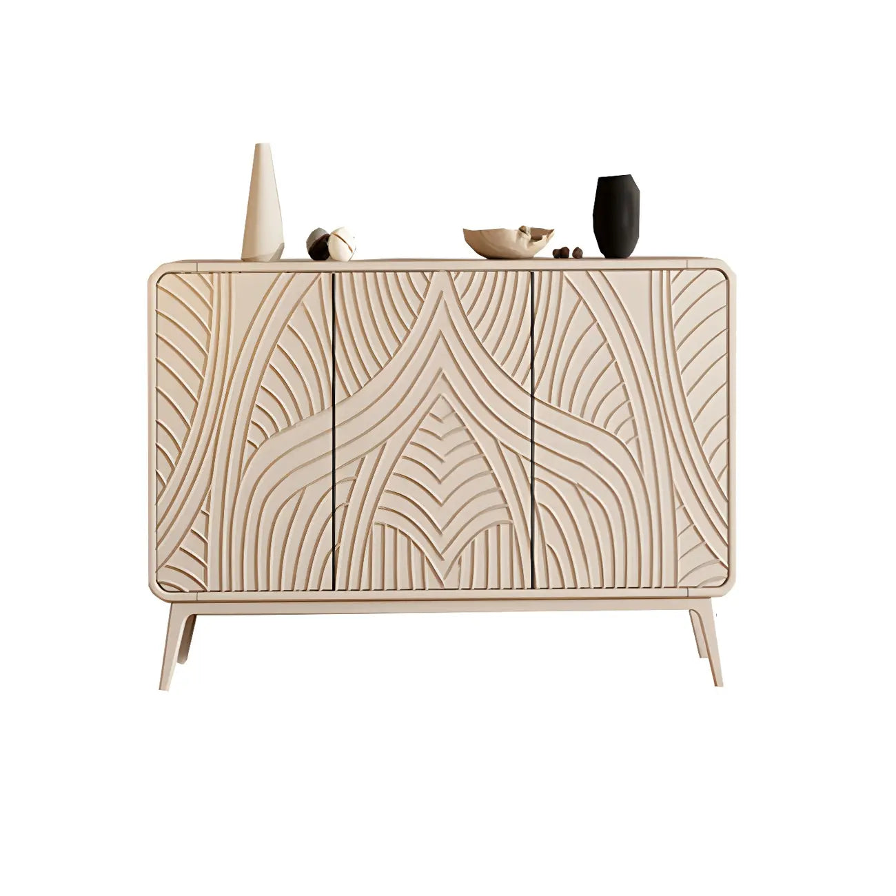 Modern White Wooden Sideboard with Artistic Doors