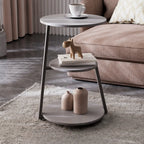 Modern Stone Round Side Table with 3-Tier Storage Shelves