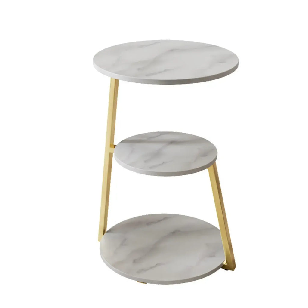 Modern Stone Round Side Table with 3-Tier Storage Shelves