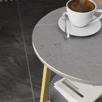 Modern Stone Round Side Table with 3-Tier Storage Shelves