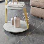 Modern Stone Round Side Table with 3-Tier Storage Shelves