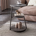 Modern Stone Round Side Table with 3-Tier Storage Shelves