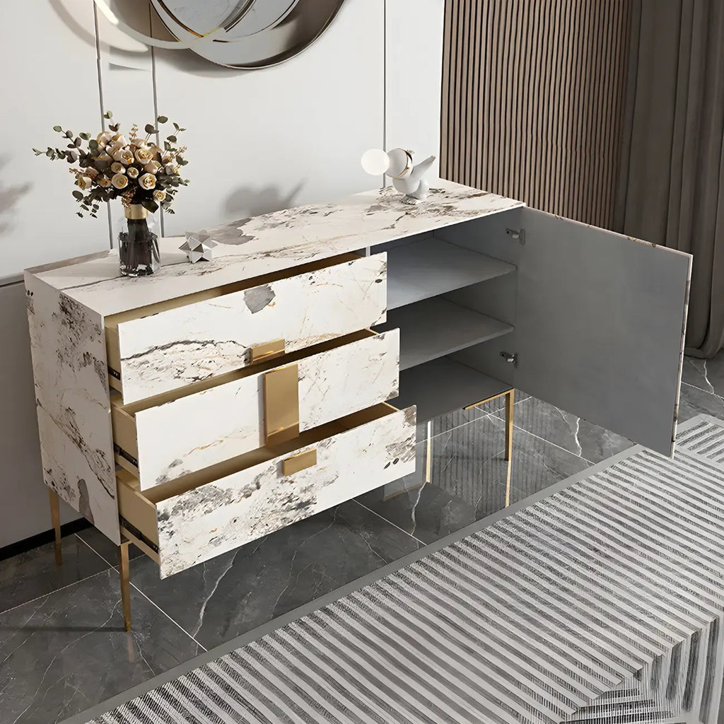 Artistic White Stone Top Buffet Table with Drawers