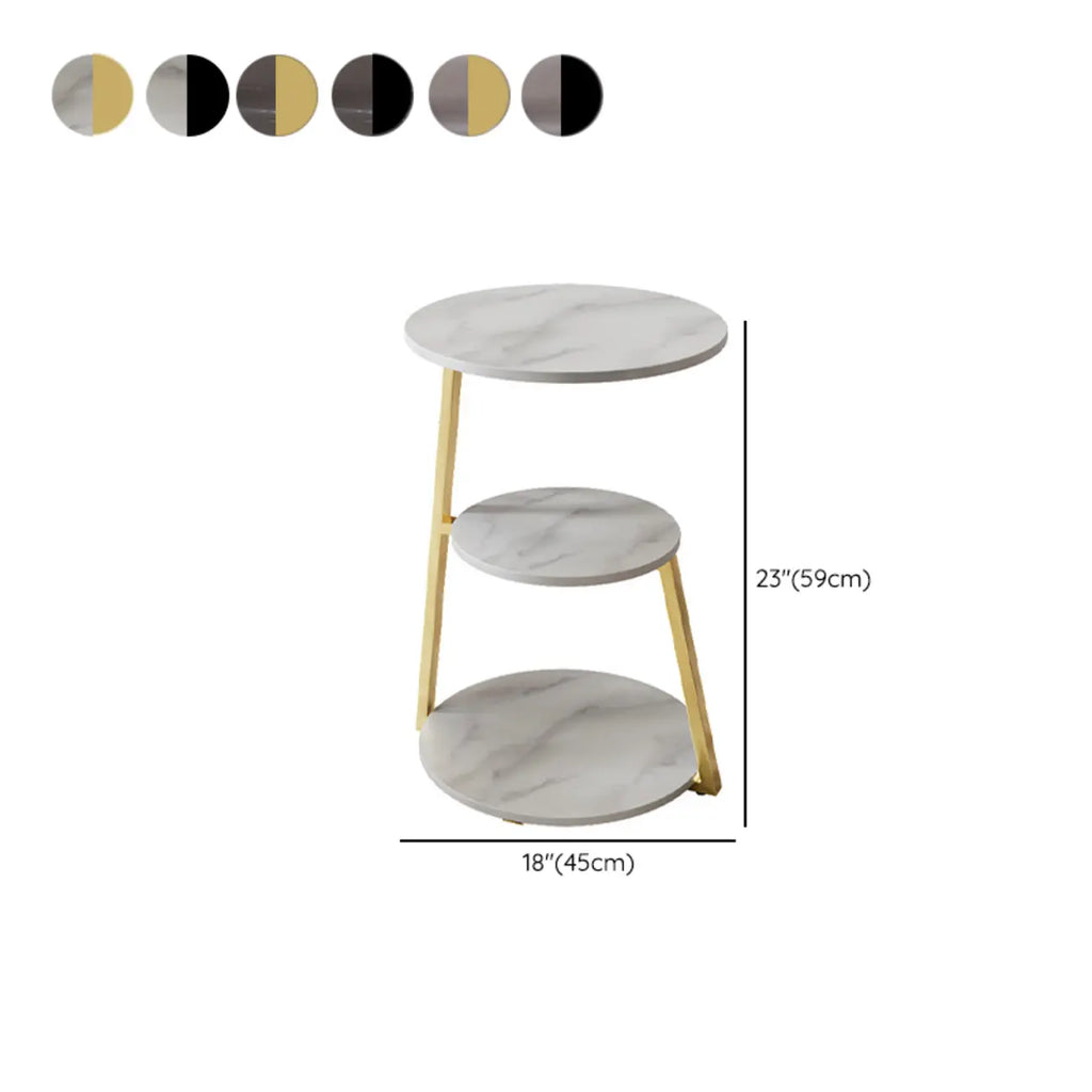 Modern Stone Round Side Table with 3-Tier Storage Shelves