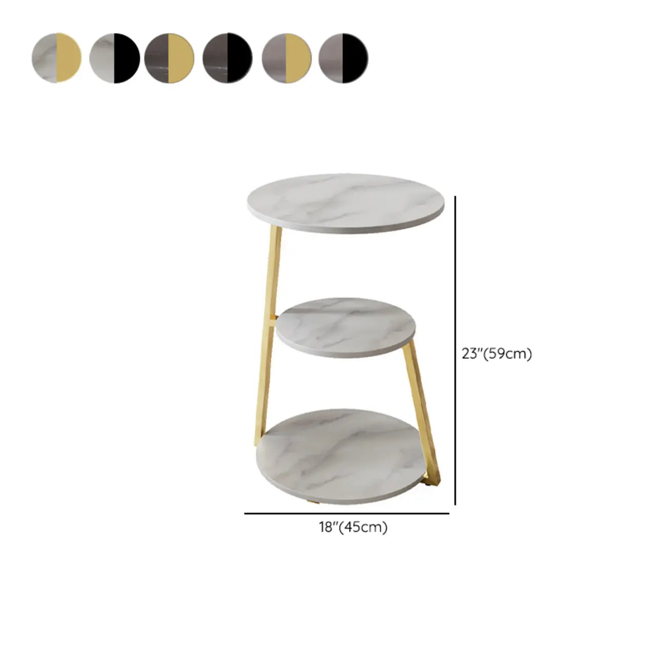Modern Stone Round Side Table with 3-Tier Storage Shelves