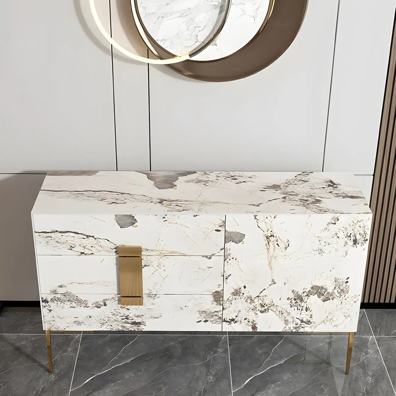 Artistic White Stone Top Buffet Table with Drawers