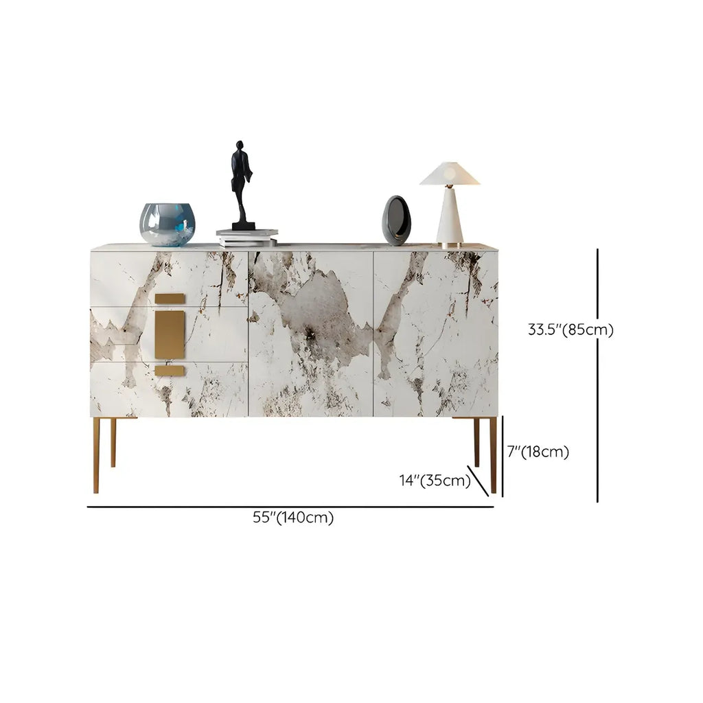 Artistic White Stone Top Buffet Table with Drawers