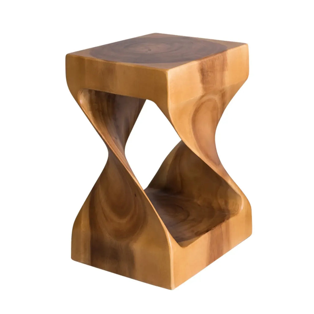 Sculpted Square Brown Solid Wood End Table for Small Space