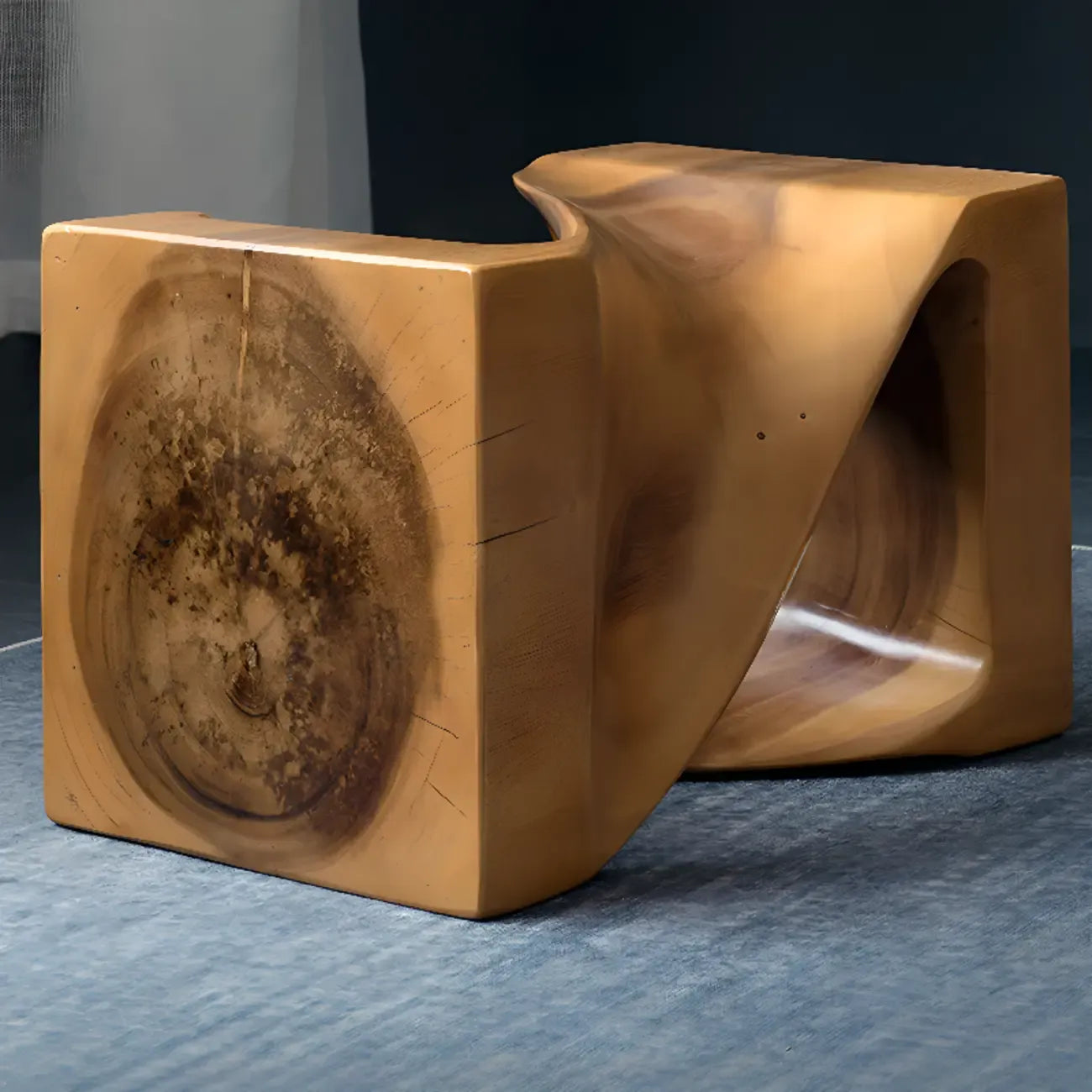 Sculpted Square Brown Solid Wood End Table for Small Space