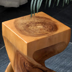 Sculpted Square Brown Solid Wood End Table for Small Space