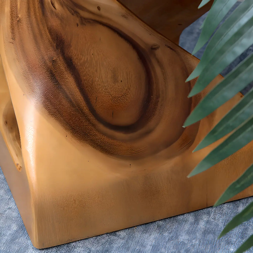 Sculpted Square Brown Solid Wood End Table for Small Space