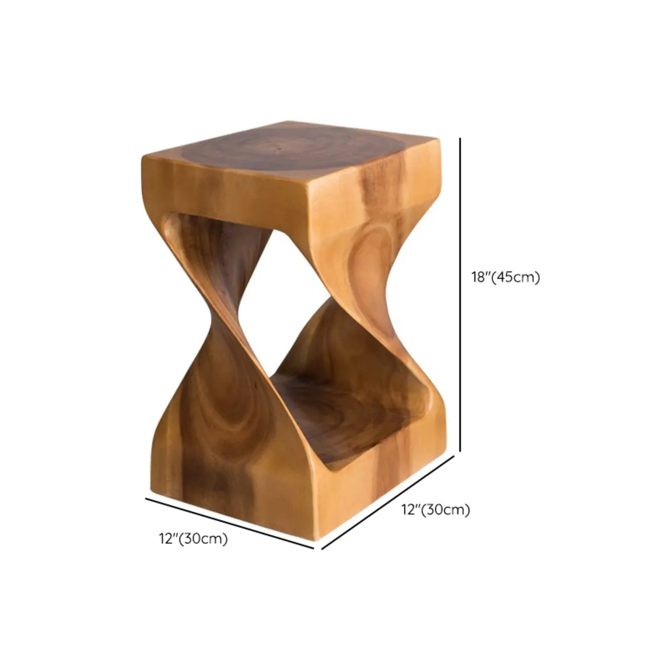 Sculpted Square Brown Solid Wood End Table for Small Space