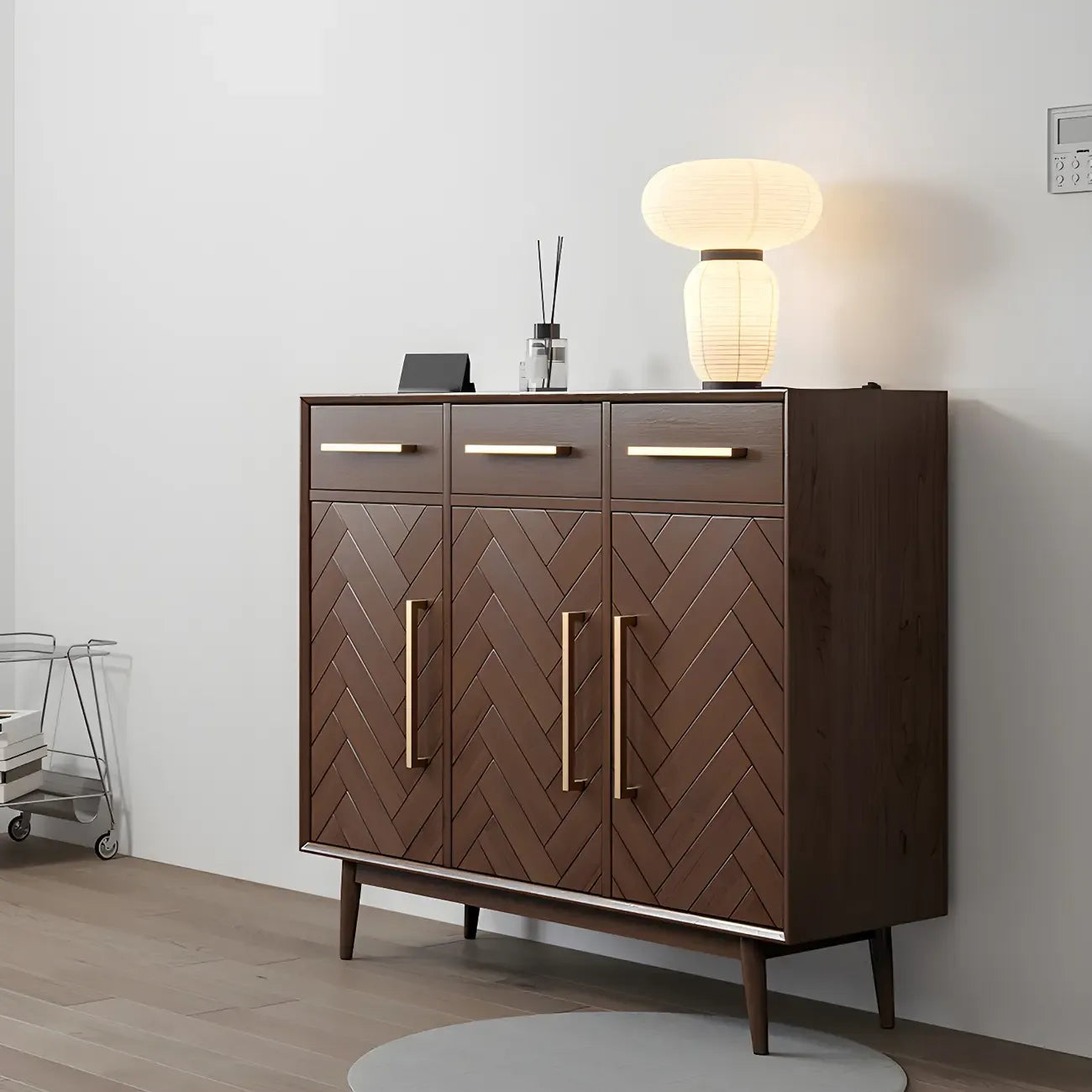 Modern Brown Solid Wood Sideboard with Drawers