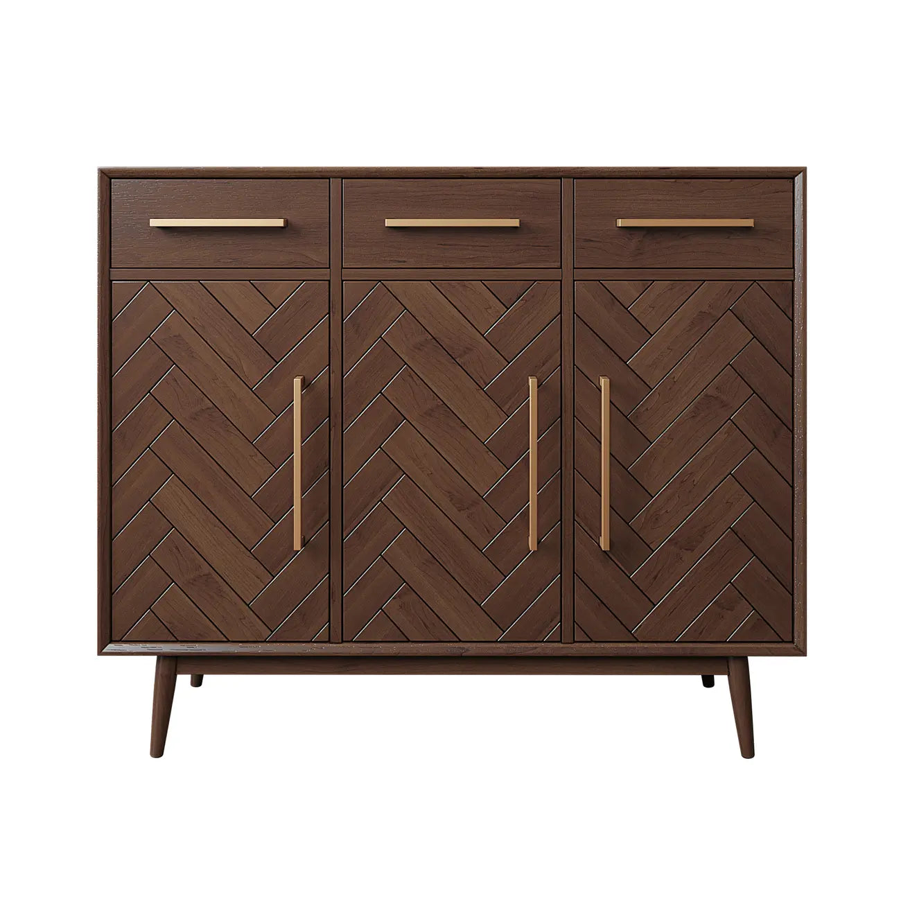 Modern Brown Solid Wood Sideboard with Drawers