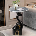 Black Elephant Side Table with Stone Top for Living Room