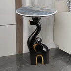 Black Elephant Side Table with Stone Top for Living Room
