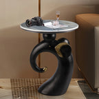 Black Elephant Side Table with Stone Top for Living Room