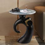 Black Elephant Side Table with Stone Top for Living Room