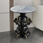 Black Elephant Side Table with Stone Top for Living Room