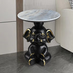 Black Elephant Side Table with Stone Top for Living Room