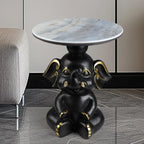 Black Elephant Side Table with Stone Top for Living Room