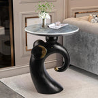 Black Elephant Side Table with Stone Top for Living Room