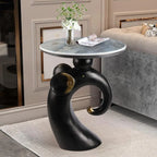 Black Elephant Side Table with Stone Top for Living Room