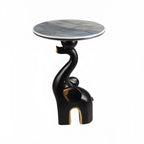 Black Elephant Side Table with Stone Top for Living Room