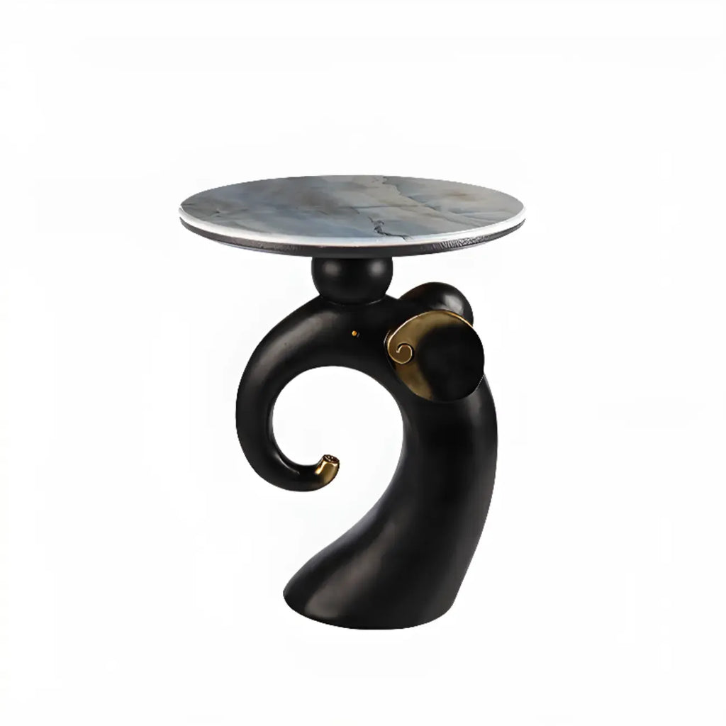 Black Elephant Side Table with Stone Top for Living Room