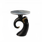 Black Elephant Side Table with Stone Top for Living Room